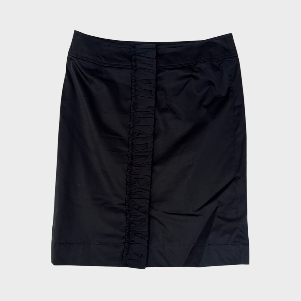 Talbots Petites 10P Black Pencil Skirt Ruffle Front Cotton Spandex Blend